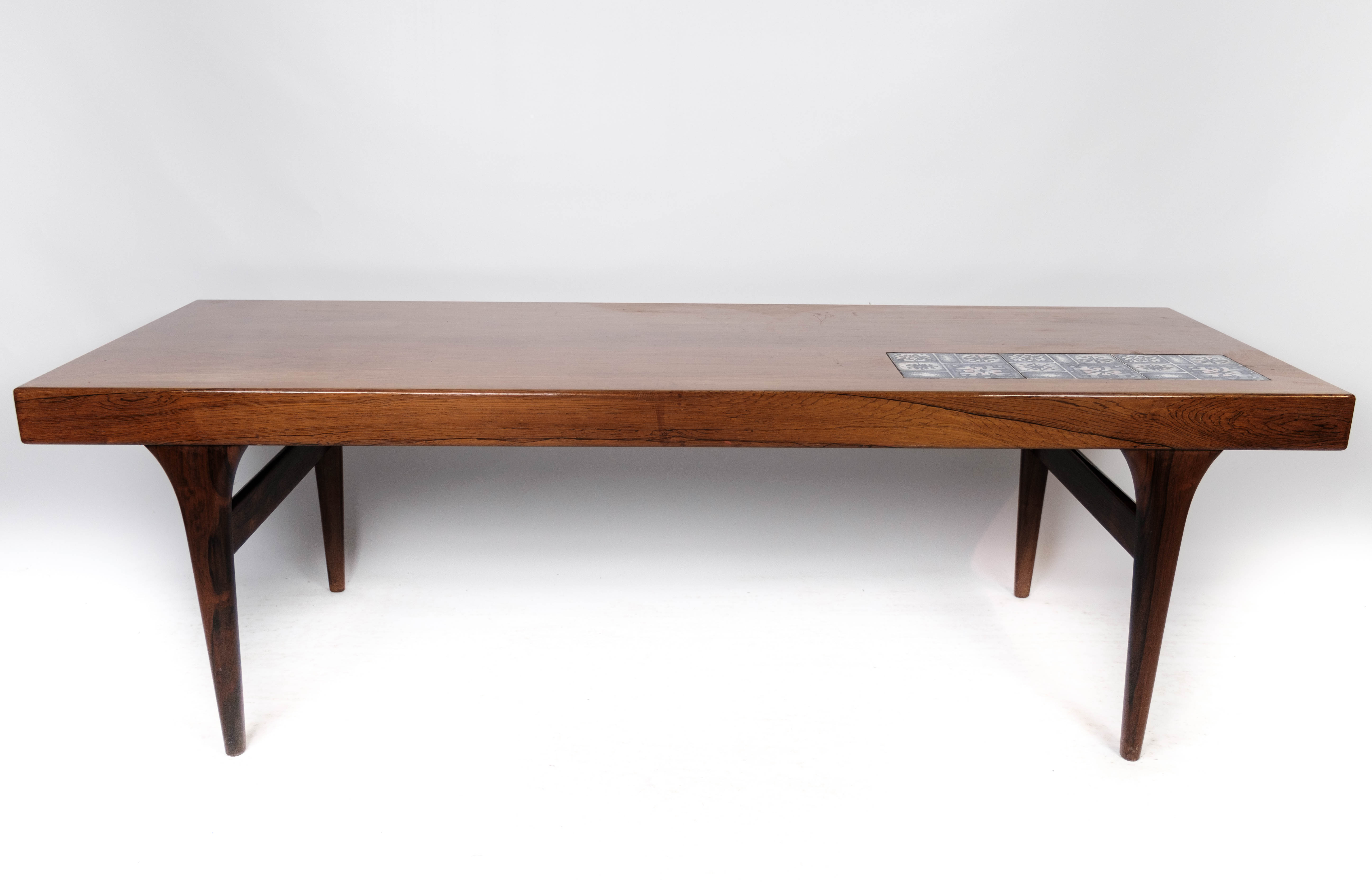 Coffee table in rosewood with blue tiles designed by Johannes Andersen, 1960s