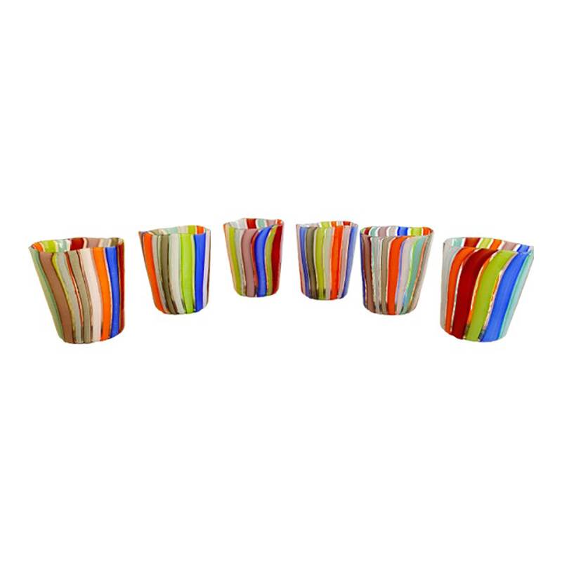 Ensemble de 6 verres contemporains multicolores de style Murano