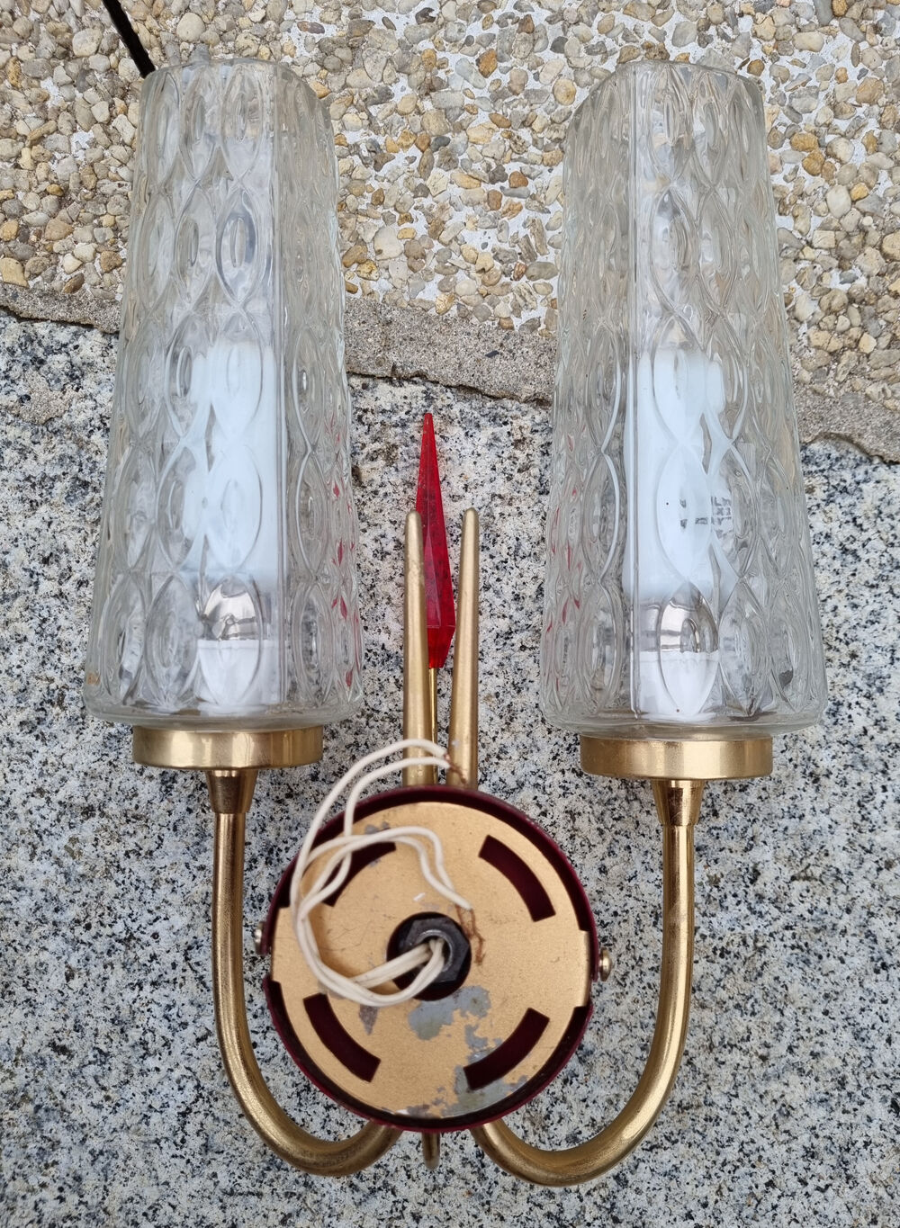 Pair of double fire wall lamps, vintage, 50/60s