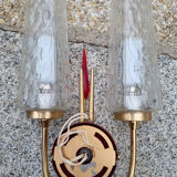 Pair of double fire wall lamps, vintage, 50/60s