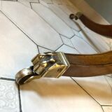 Table tambour 1900  merisier cuir et laiton