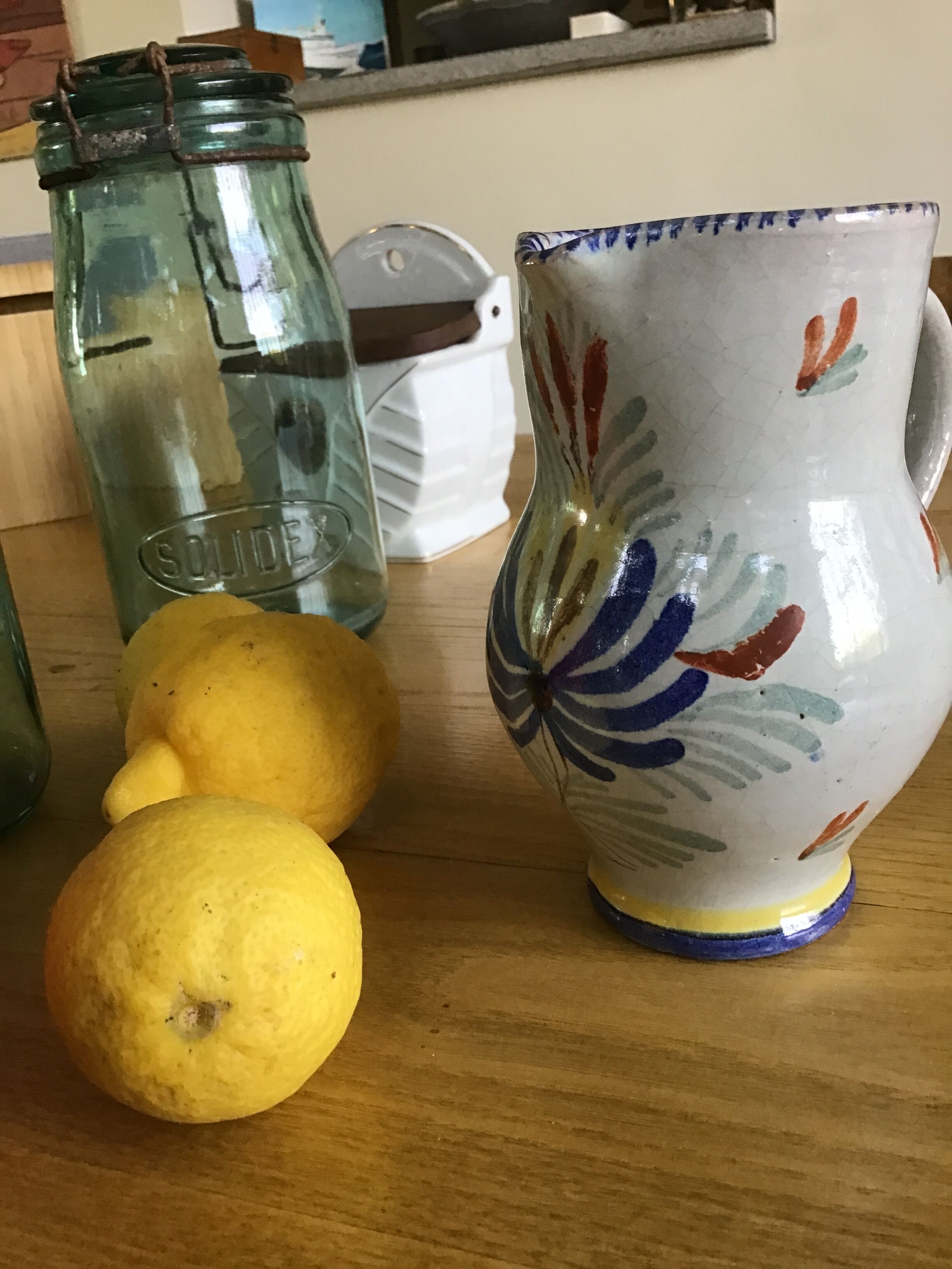 Earthenware pitcher with blue decor
