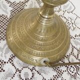 Tall Heavy Brass Electrified Moroccan Candlestick Lamp Mid-20th Century