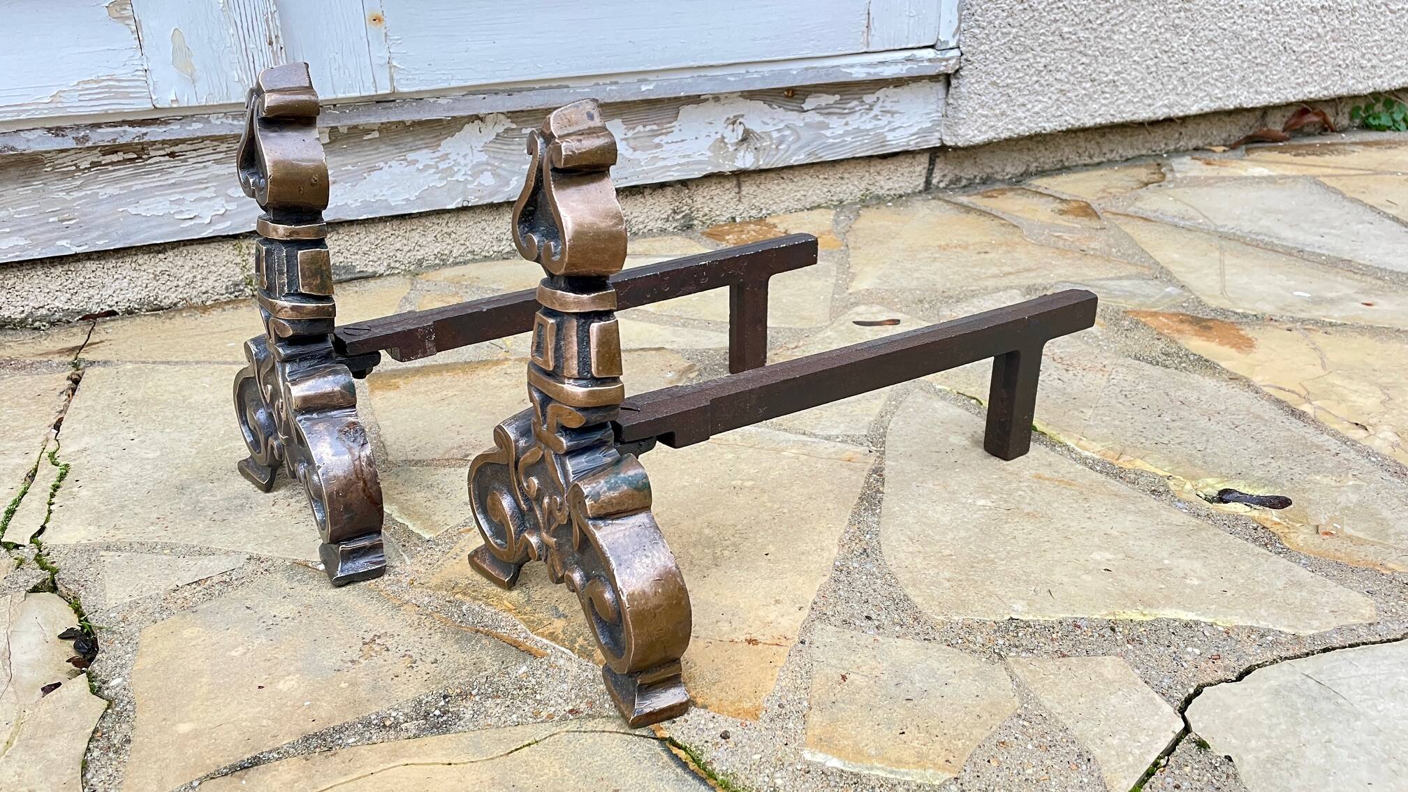 Paire de CHENETS Laiton Massif VINTAGE