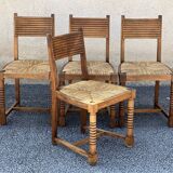Set of 4 neo-Basque chairs in turned walnut