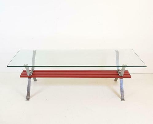 Coffee table chrome red glass tray