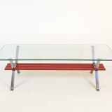 Coffee table chrome red glass tray