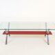 Table basse chrome plateau verre rouge