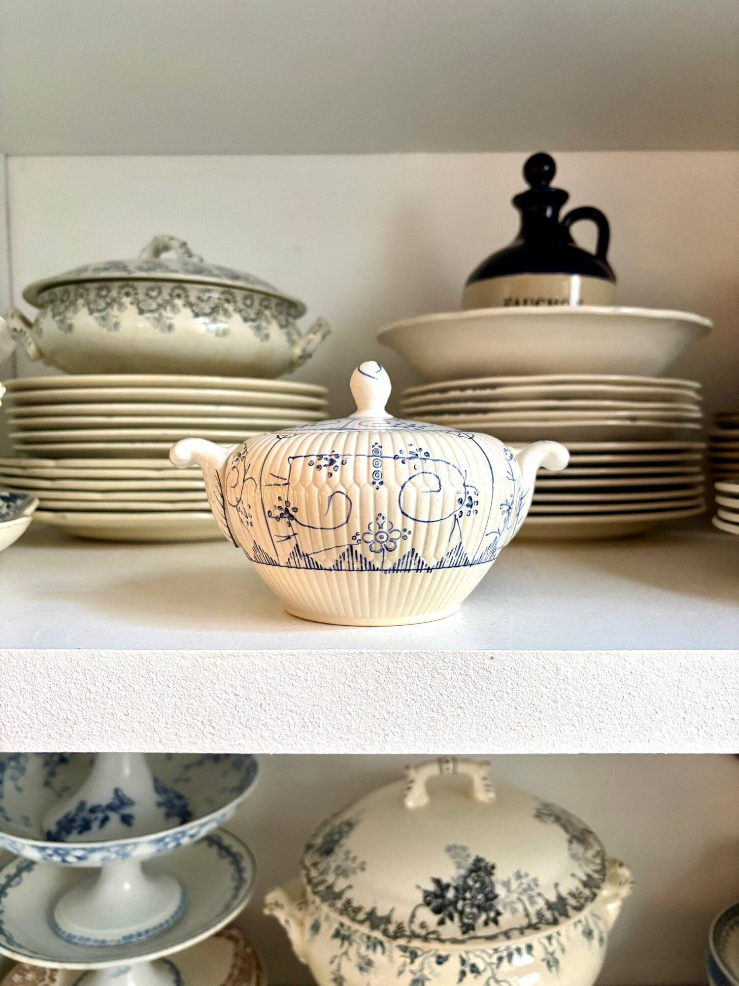 Sugar bowl, Digoin Sarreguemines jar in white and blue earthenware, "Copenhagen" pattern - early 20th century