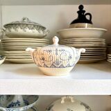 Pot à sucre, bocal Digoin Sarreguemines en faïence blanche et bleue, service "Copenhague" - début XX