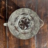 Large glass water jug with handle, hexagonal base, H15 D20.