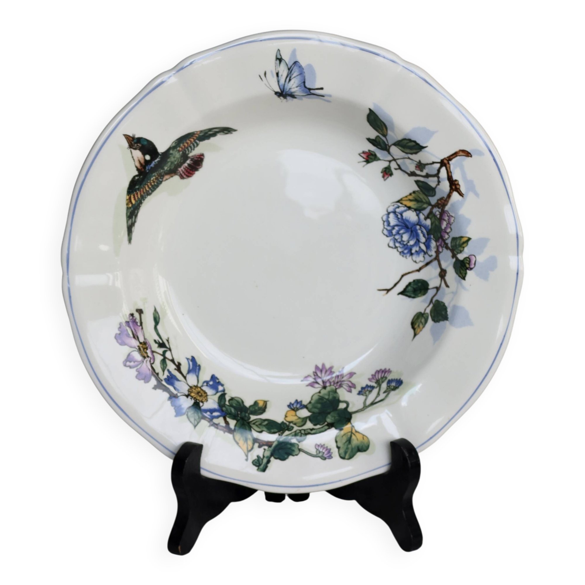 Gien porcelain soup plate from the "The Poet Bird" series