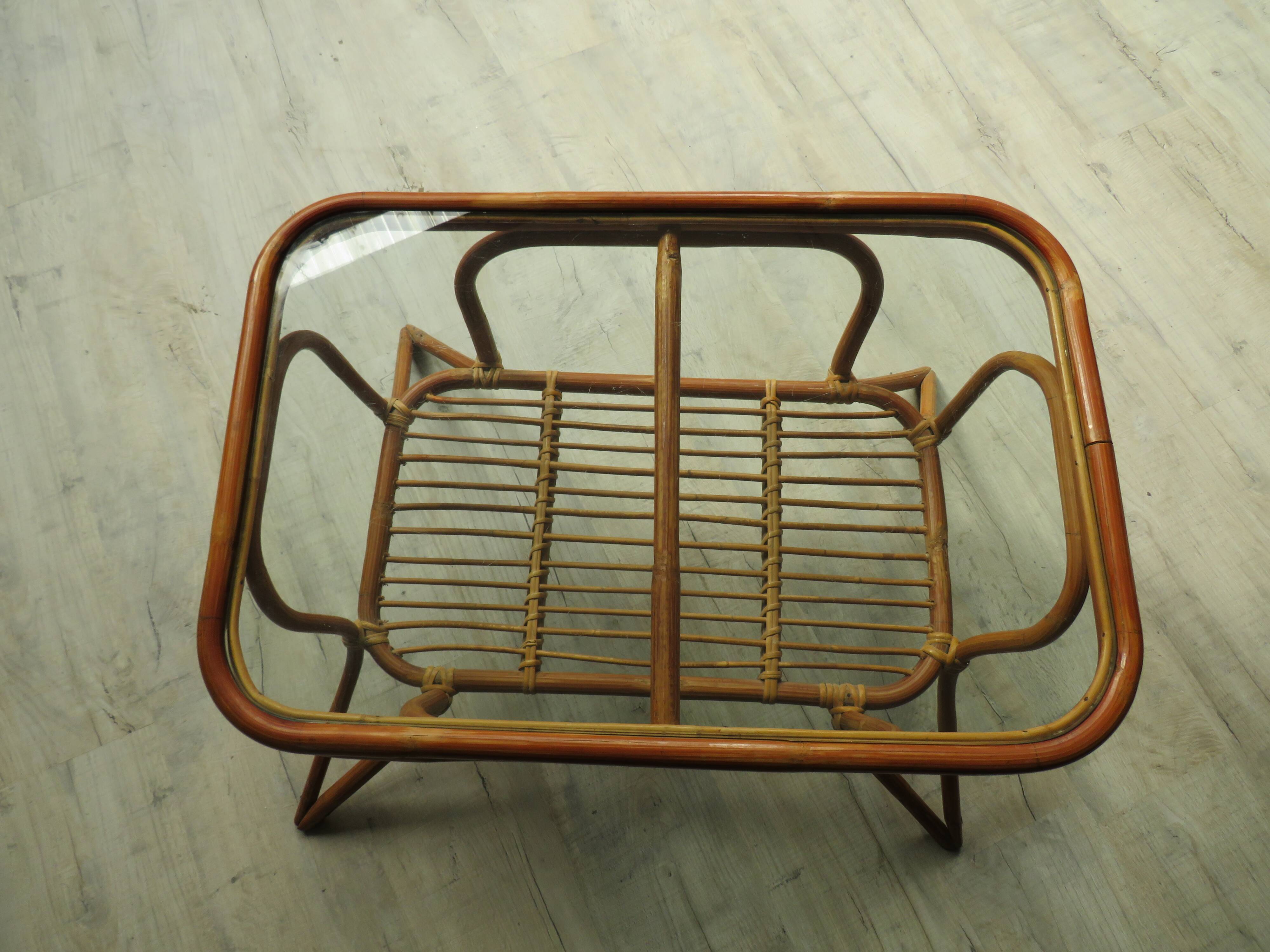 Rattan and glass coffee table