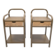 Vintage bedside tables in metal and brown beige wood.