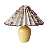 Ceramic lamp with pleated hood in 80s fabric