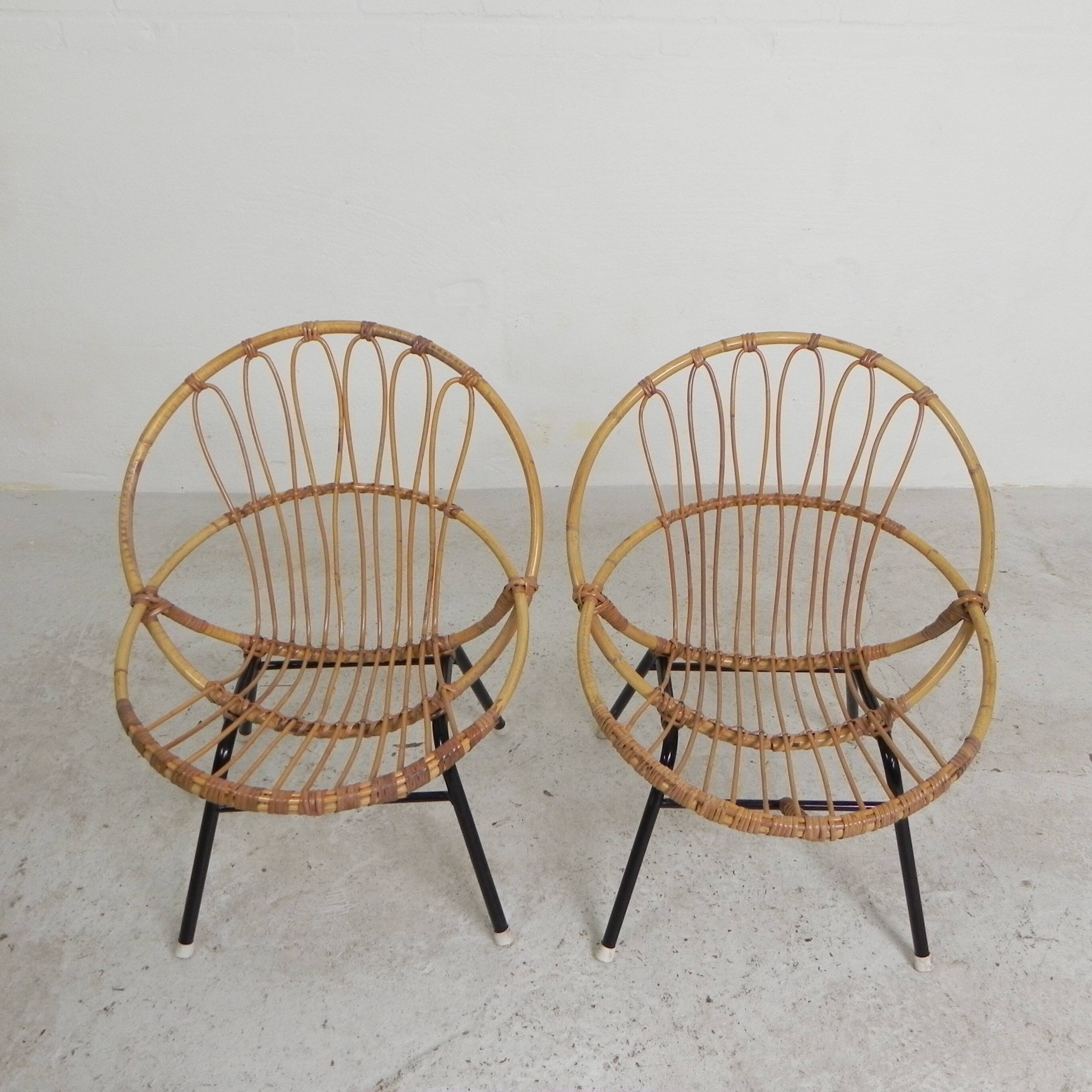 Set of 2 rattan, bamboo children's chairs Rohe Noordwolde 1950s