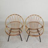 Set of 2 rattan, bamboo children's chairs Rohe Noordwolde 1950s
