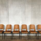 Series of 6 vintage chairs Baumann in beech design year 1950 1960