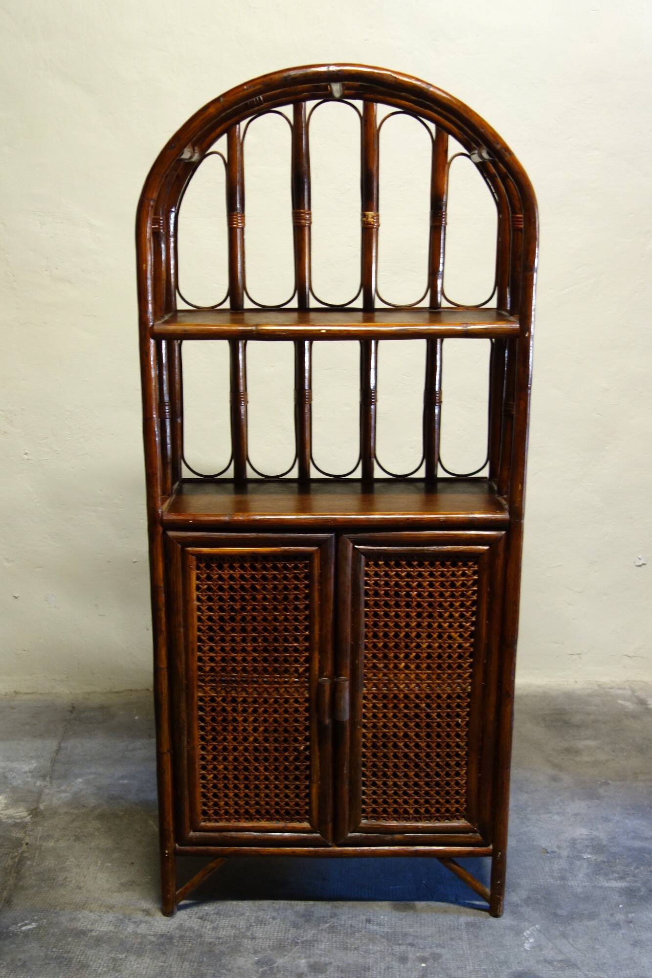 Bamboo rattan bookcase shelf from the 50s