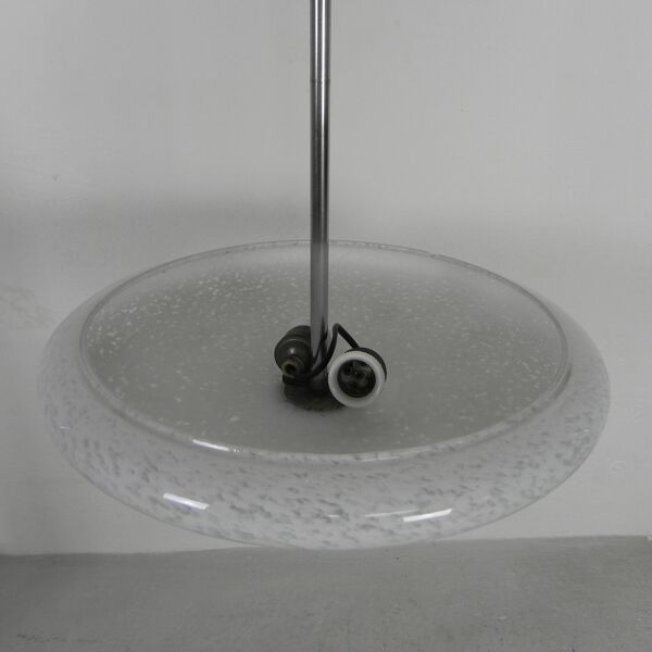 Lampe suspendue Art déco avec bol en verre nuageux, années 1930