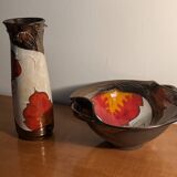 Vase and bowl, vintage ceramic cup Tri Ushi (Bulgaria)