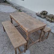 Paire de bancs de ferme rustique ancien entièrement Aérogommer