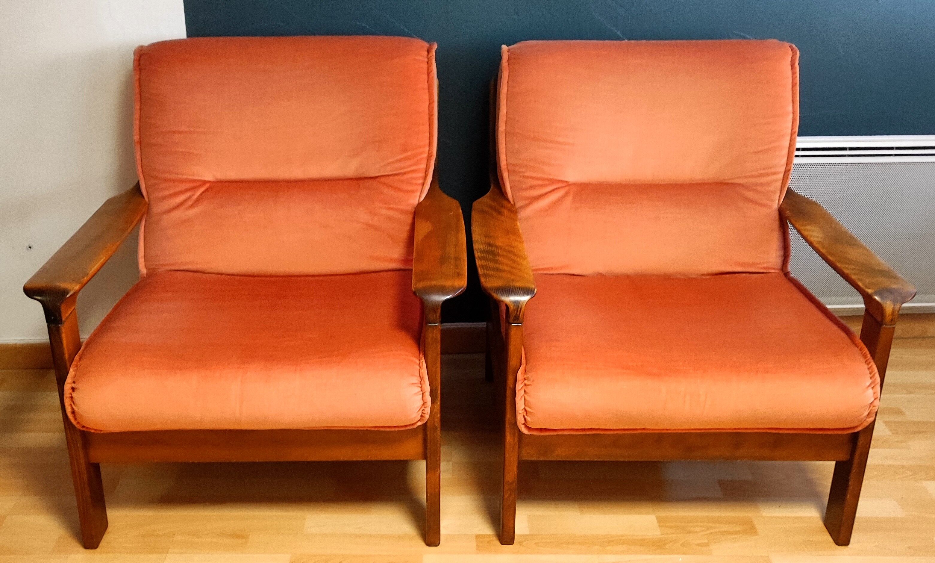 Set of 2 Danish velvet armchairs late 1960s