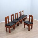 Ensemble de 6 chaises brutalistes en bois massif, Italie, années 1960
