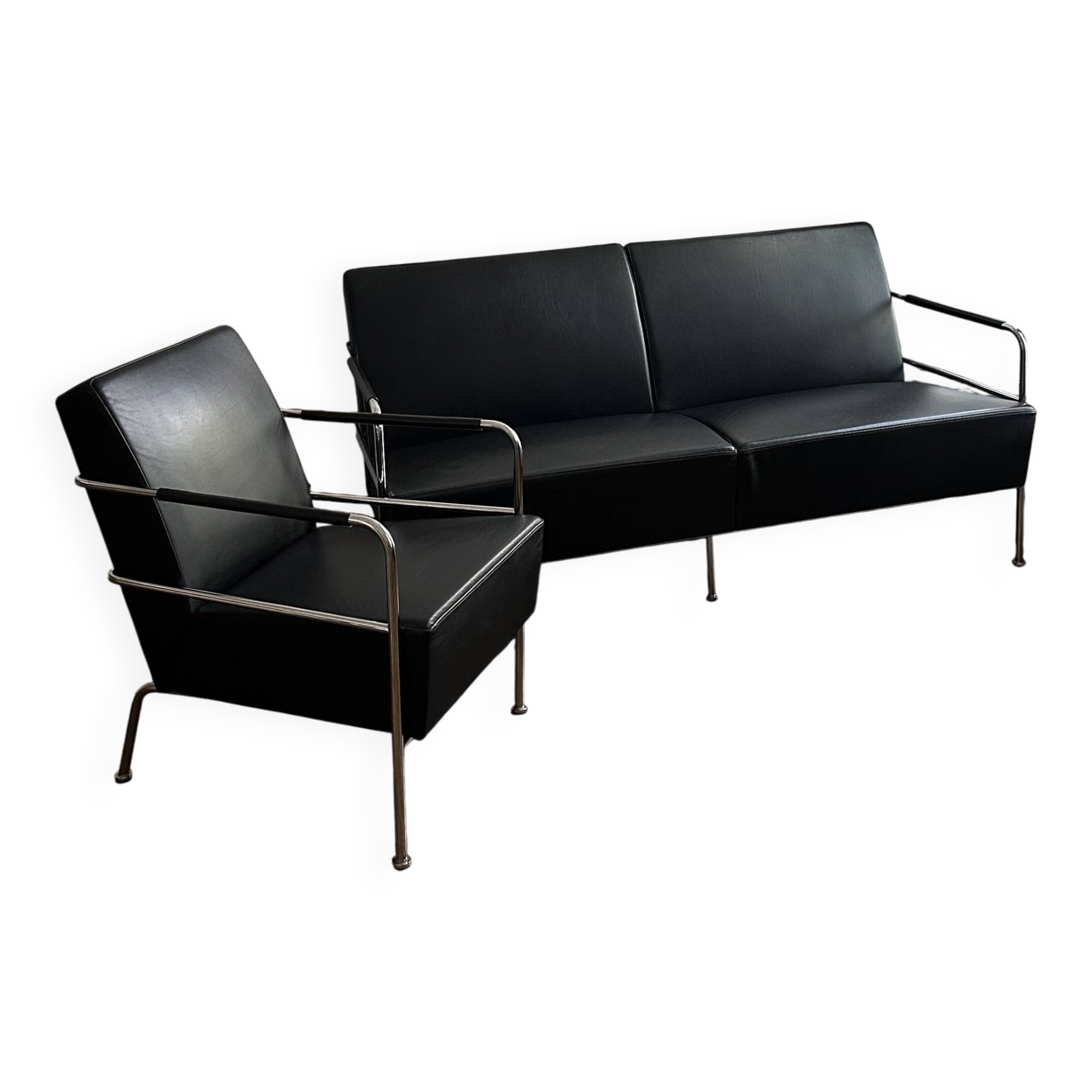 Canapé et fauteuil en cuir noir suédois de Gunilla Allard pour Lammhults