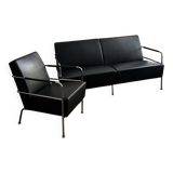 Canapé et fauteuil en cuir noir suédois de Gunilla Allard pour Lammhults
