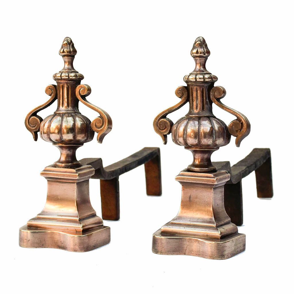 Pair of copper brass channel old fireplace accessory - Brocante Chic
