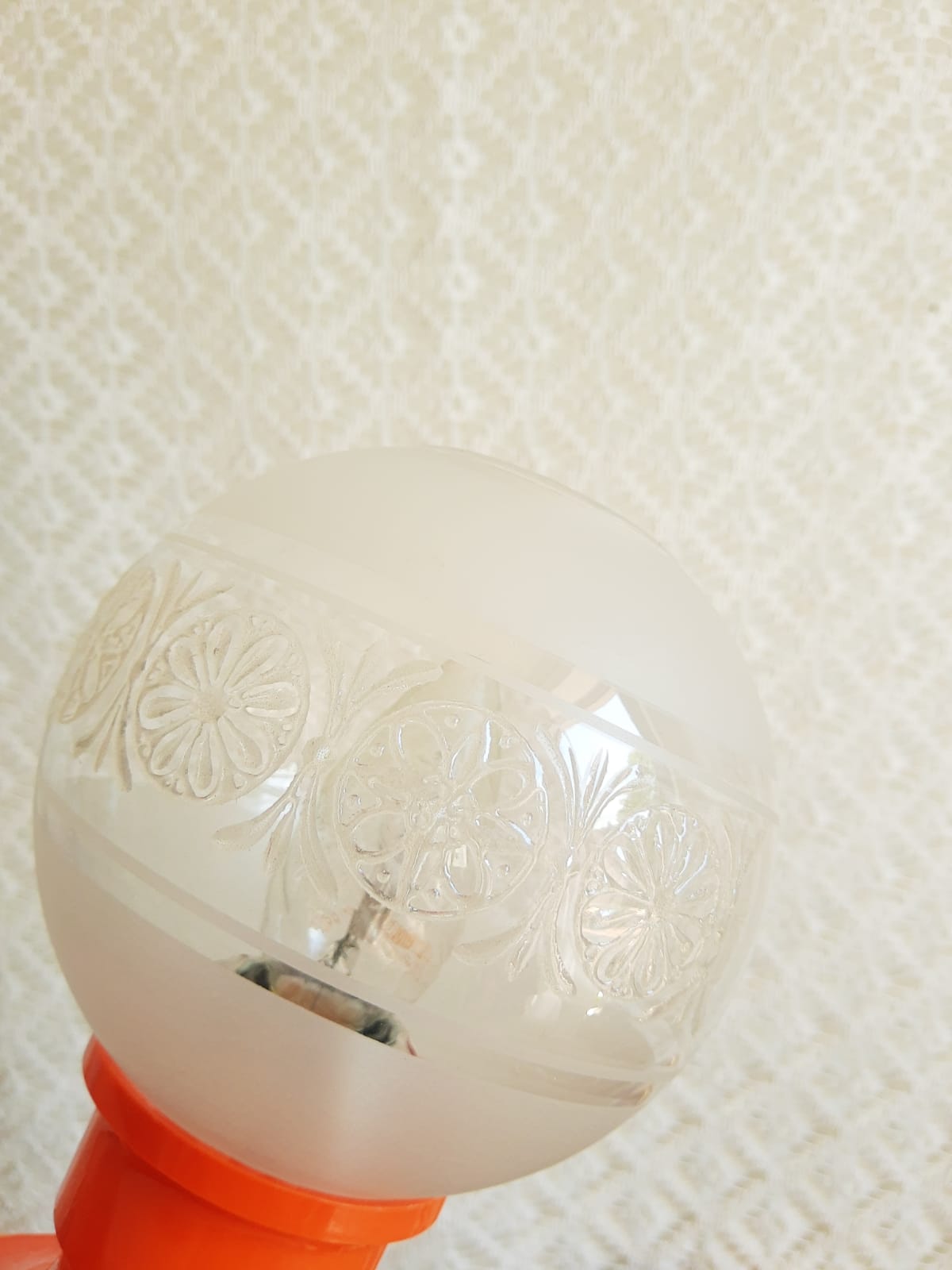 Retro orange table lamp and 70s glass globe