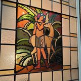 Large 19th century stained glass window The woman and the doe