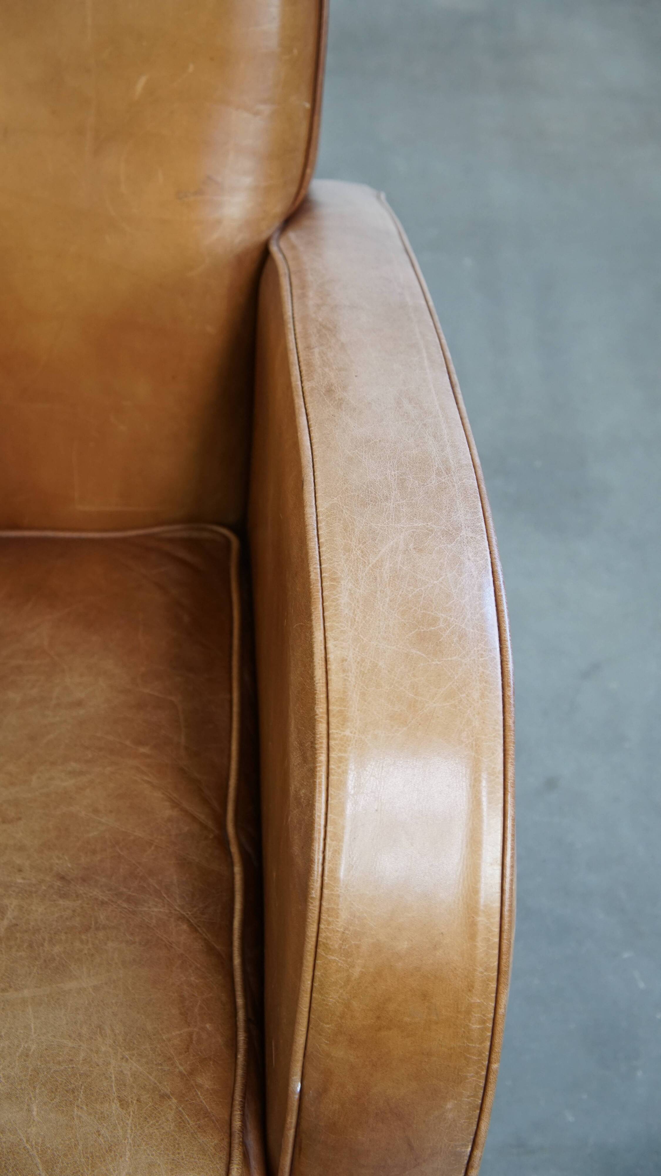 Cowhide  Leather Designer Armchair in Light Cognac Color