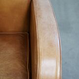 Cowhide  Leather Designer Armchair in Light Cognac Color