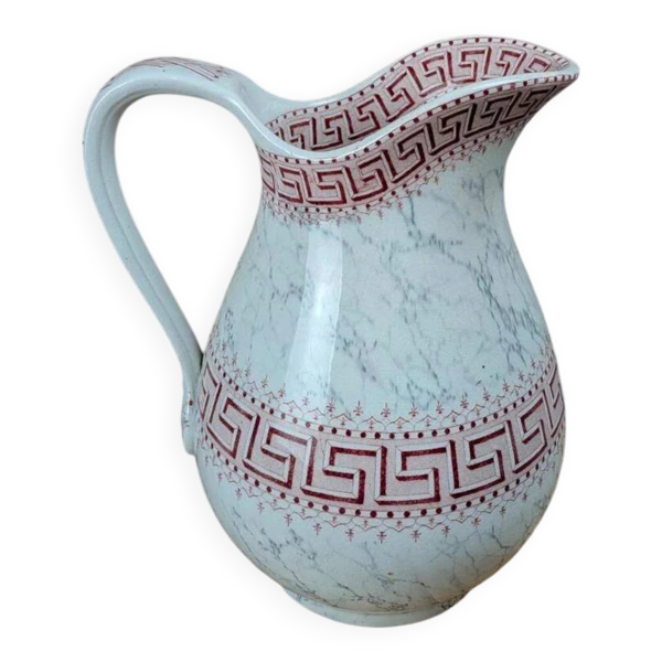 Broc de toilette ancien Kg Lunéville modèle Athènes décor rouge – grand format