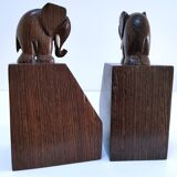 Pair of stylized elephant bookends in solid wood