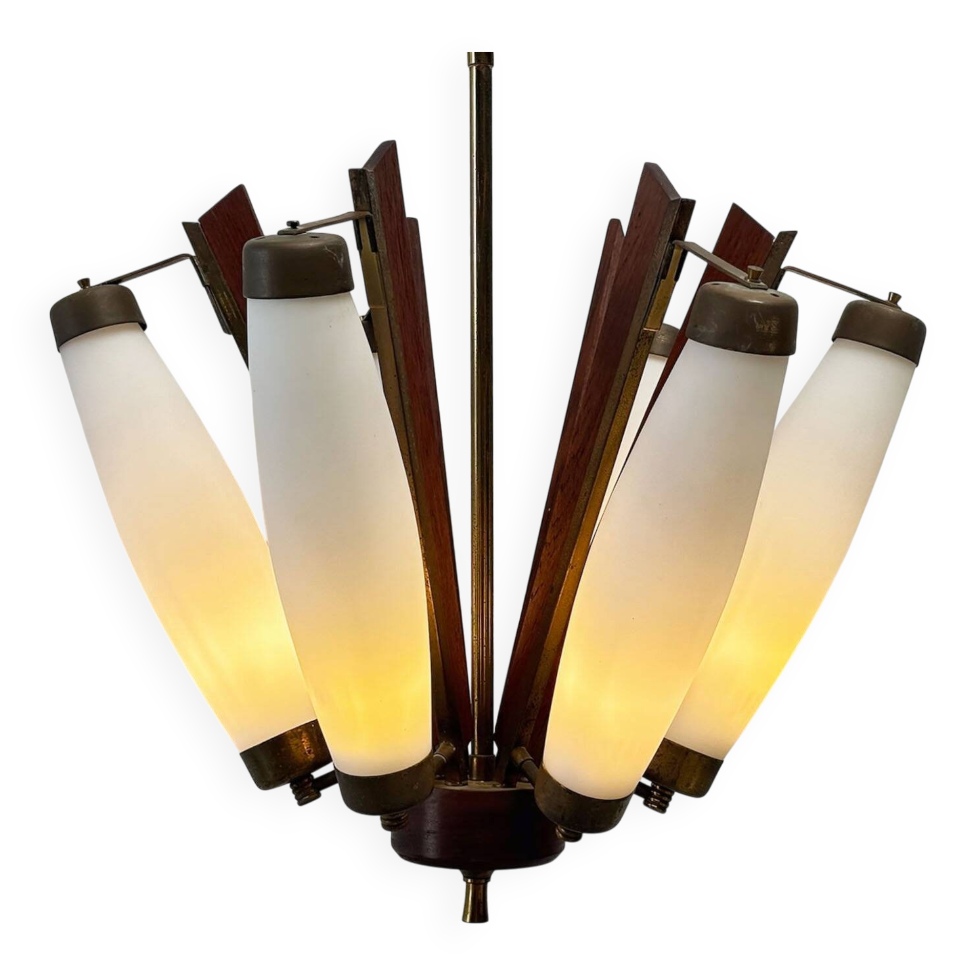 Lustre italien en teck et laiton
