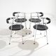 4 chaises en métal chromé et cuir noir, années 1980