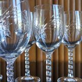 Lot 6 white wine/port glasses cut crystal twisted foot spike crystal from Arques