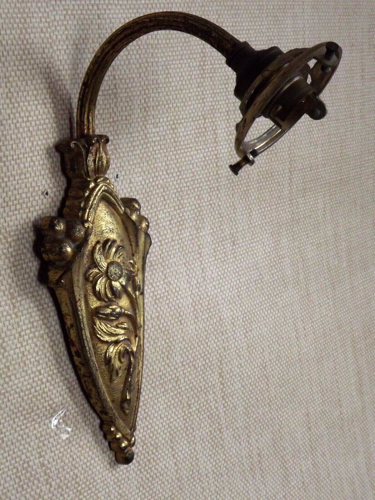 French art nouveau bronze wall light white frilled patterned glass shade 4213