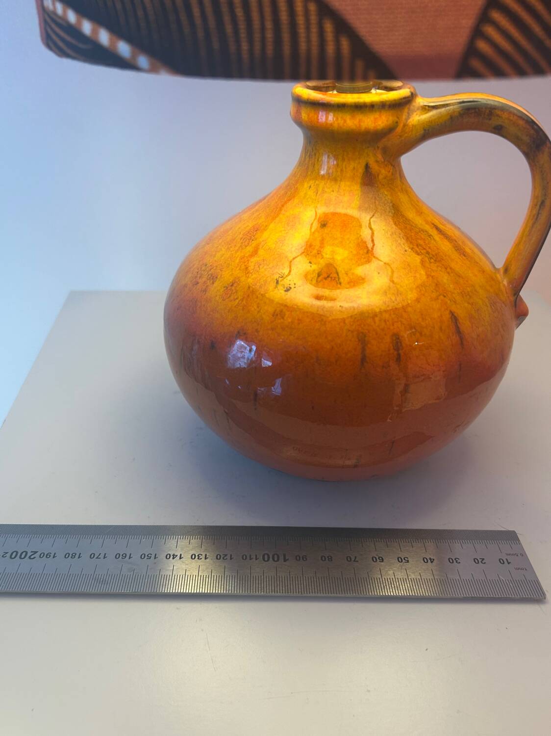 Lampe vase recyclée – céramique ouest-allemande avec tissu graphique
