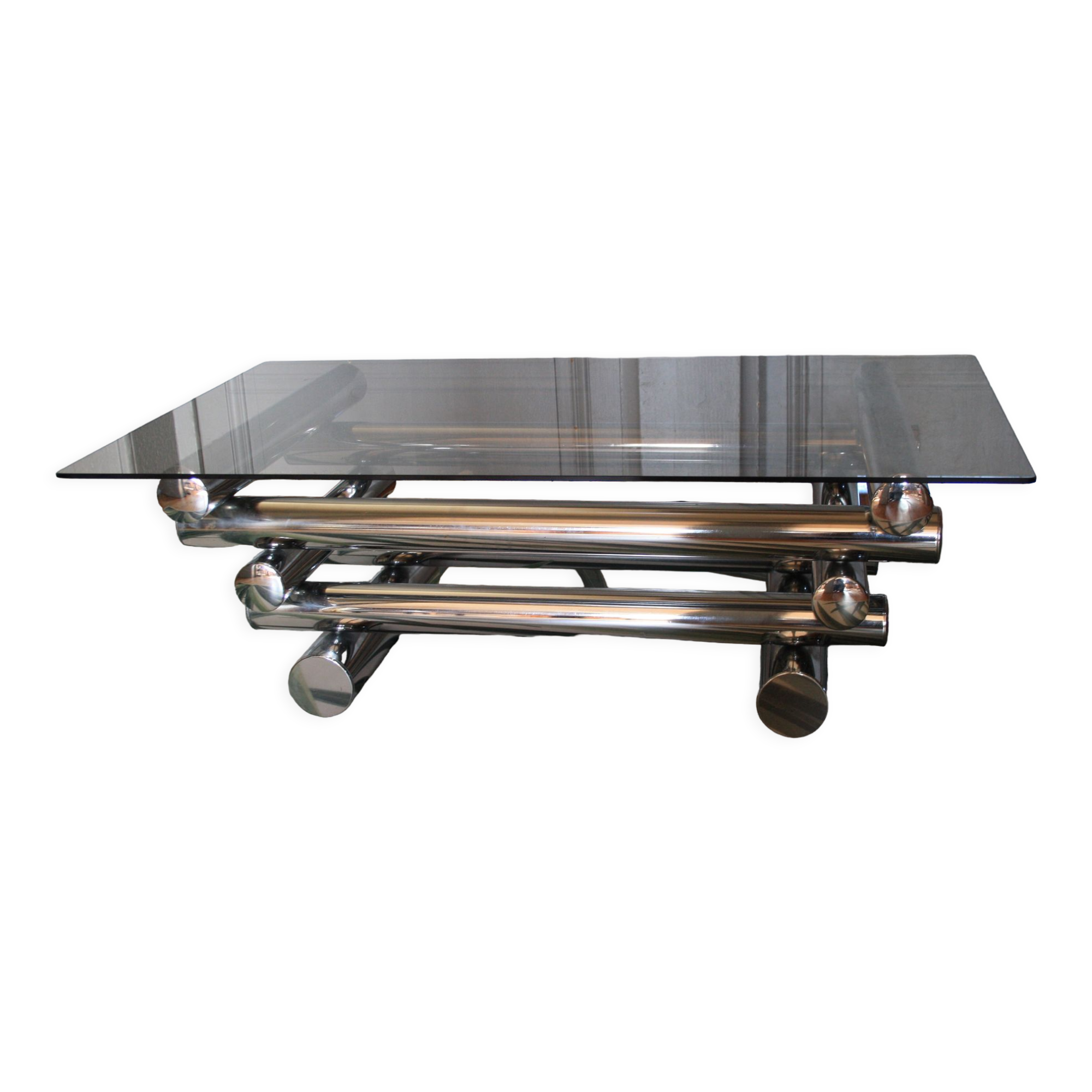 Chrome & smoked glass coffee table