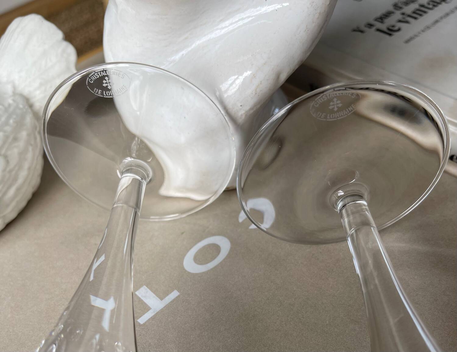 2 stemmed glasses from the Lorraine crystal factory