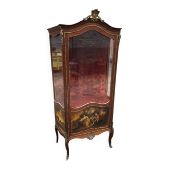 Antique vitrine cabinet / Vitrine ancienne style Louis XV avec verre courbé
