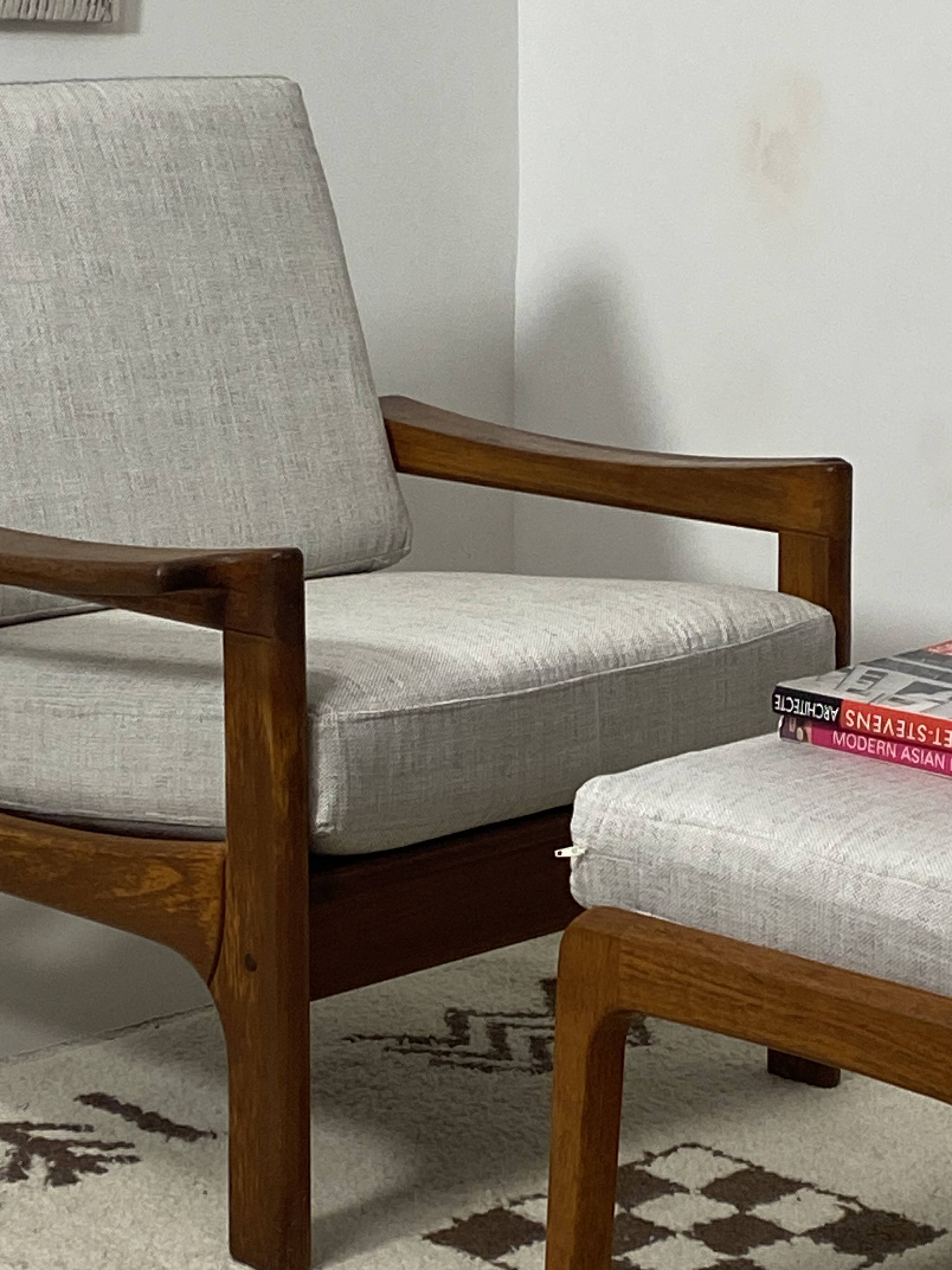 Danish teak armchair and ottoman, 1960s