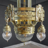Antique high chandelier lamp gold-colored (brass) - circa 1890