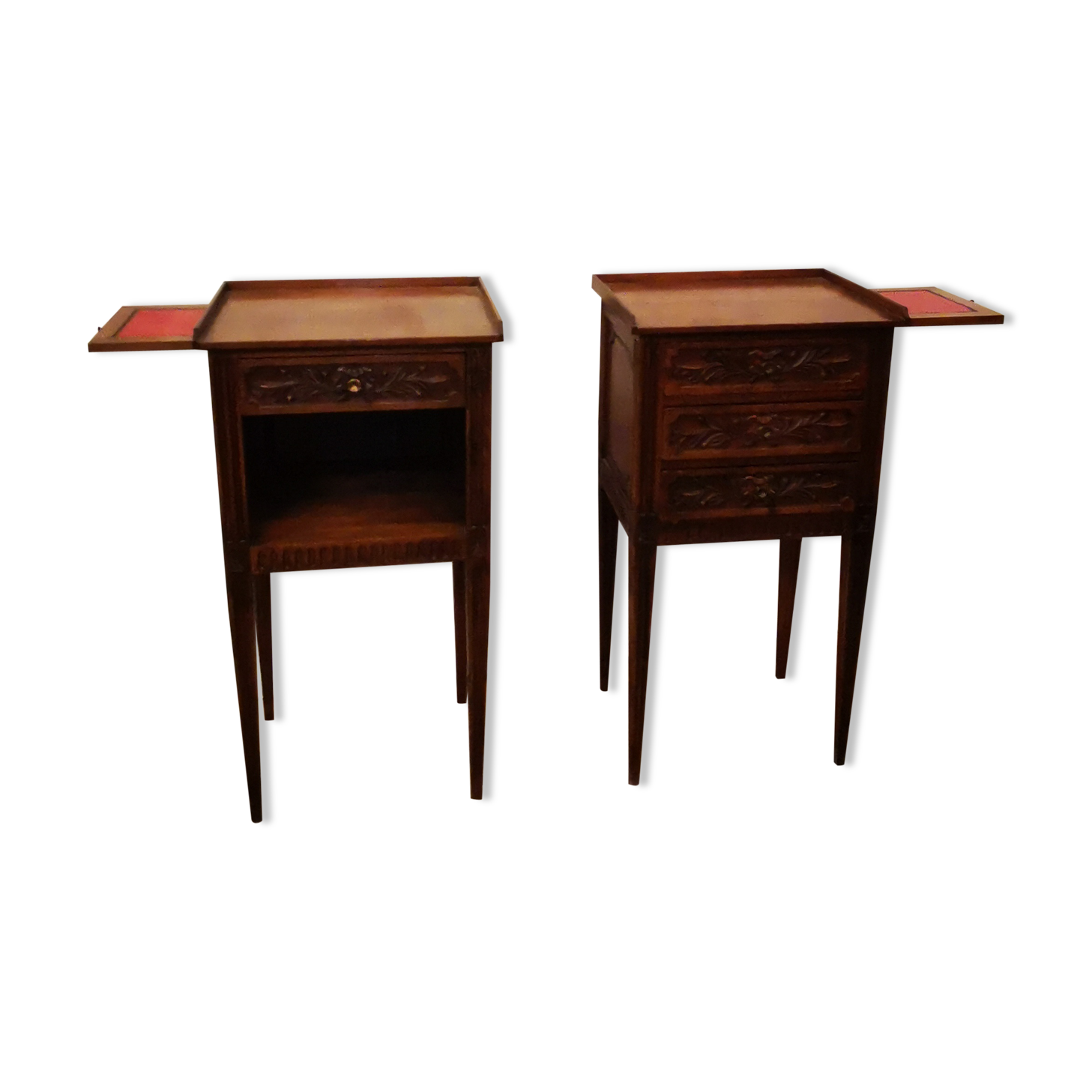 Louis XVI style walnut bedside pair