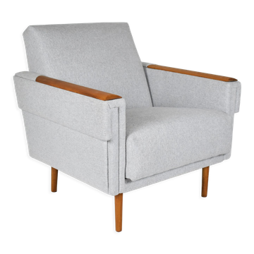 Fauteuil moderne du milieu du siècle restauré 1960 tissu gris clair