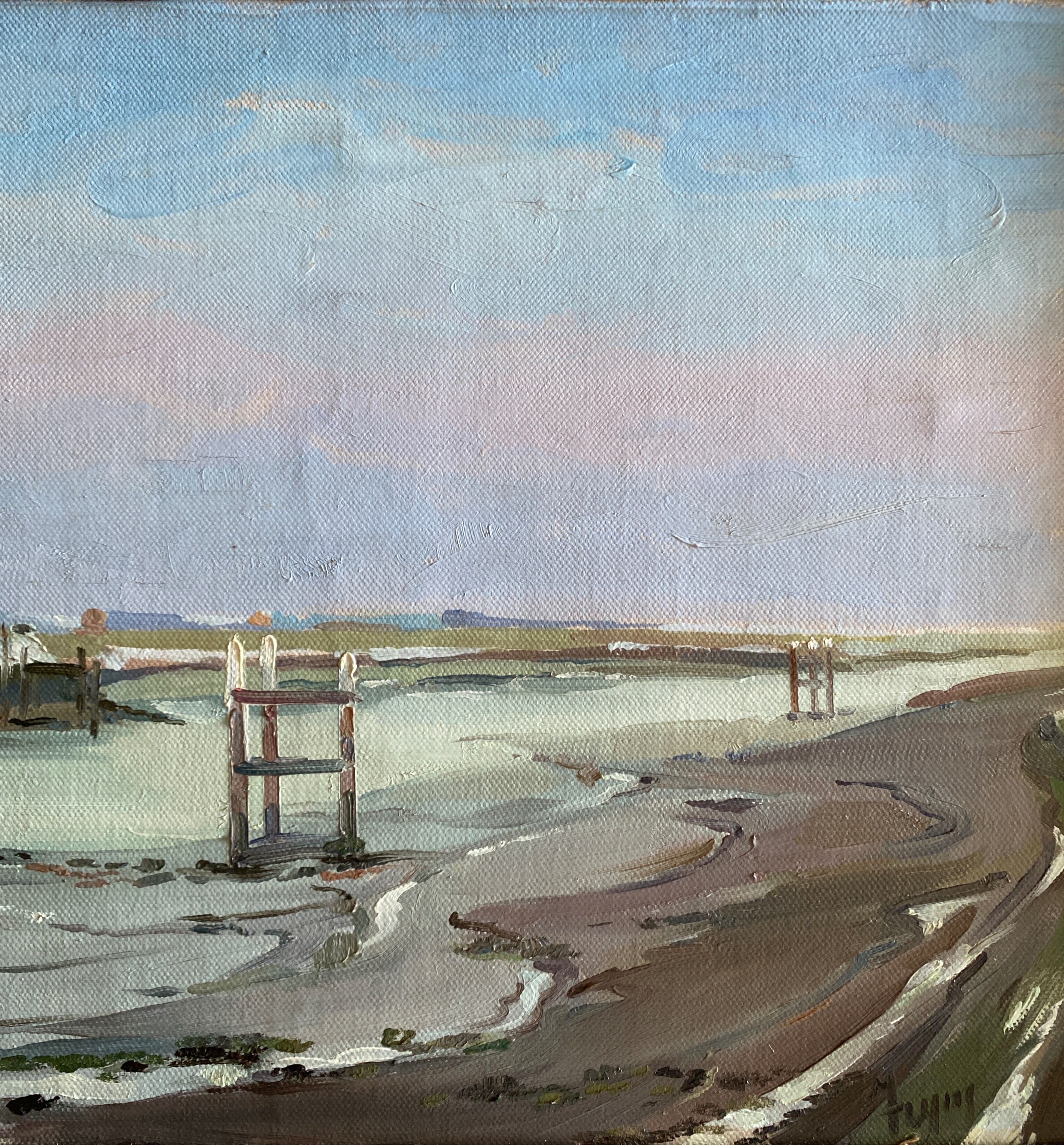 Painting "La Lagune" Marine Seaside signed and frame